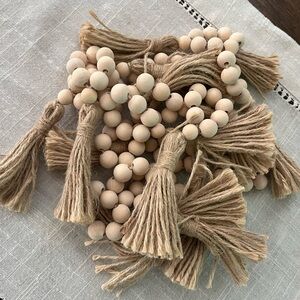 Napkin Rings (16 qty set) Wooden Bead with Jute Tassel